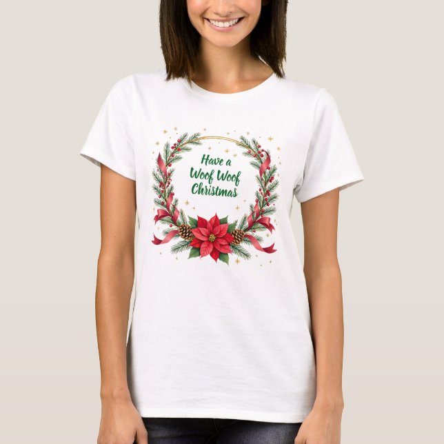 Camisa de Natal Woof Woof - Texto Personalizável  (Frente)