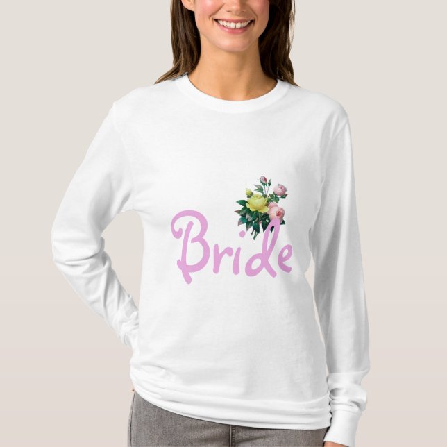 camisa de noiva com flores de rosa rosa e amarelo  (Frente)