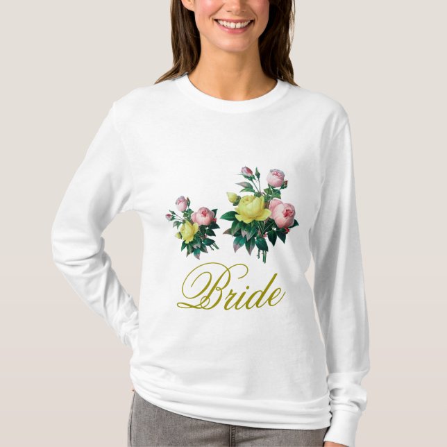 camisa de noiva com flores de rosa rosa e amarelo  (Frente)