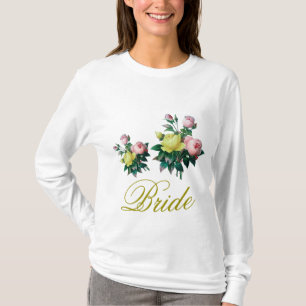 camisa de noiva de flores rosa e amarela.