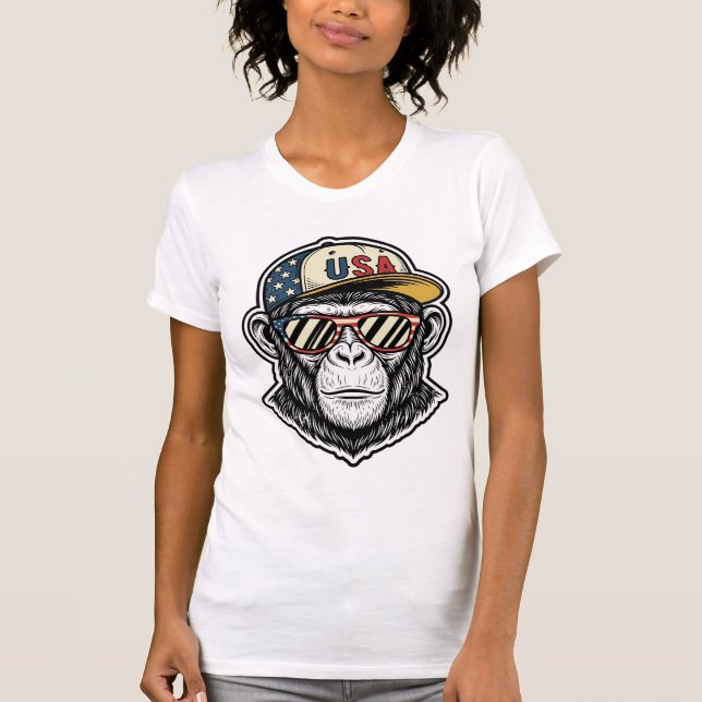 Camisa de óculos de sol patrióticos de chimpanzé v (Frente)