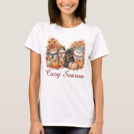 Camisa de outono de Cozy Cats & Pumpkins T-Shirt