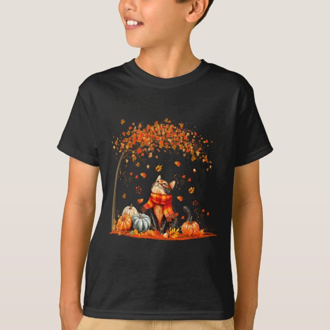 Camisa de Outono de Folhas de Gato Fofo para Amant (Frente)