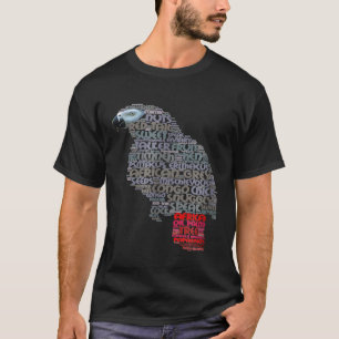 Camisa de papagaio da Cinza africana mostra palavr