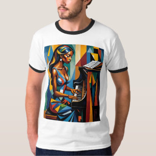Camisa de Pianista Abstrato Negra Colorida