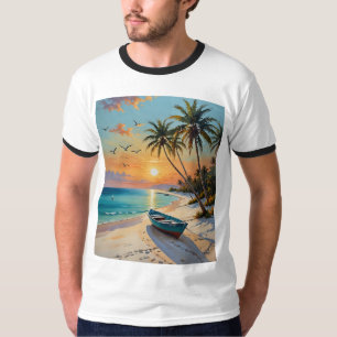 Camisa de pintura de praia em Rowboat tropical sun