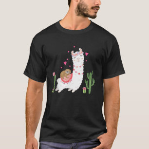 Camisa de Preguiça Fofa Montando Lhama Coração Dia