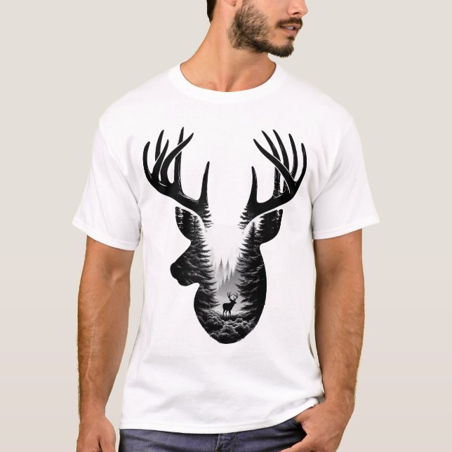 Camisa De Silhueta De Exposição Dupla Da Floresta  (Frente)