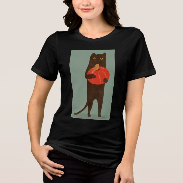 CAMISA DE SUOR AUTUMN BLACK CAT PUMPKIN FALL T-SHI (Frente)