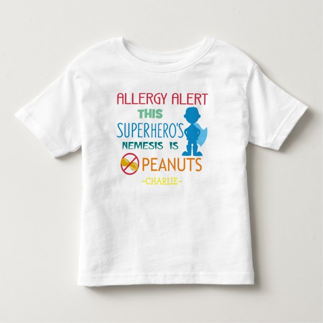 Camisa de Super-Heróis Alerta de Alergia de Peanut (Frente)