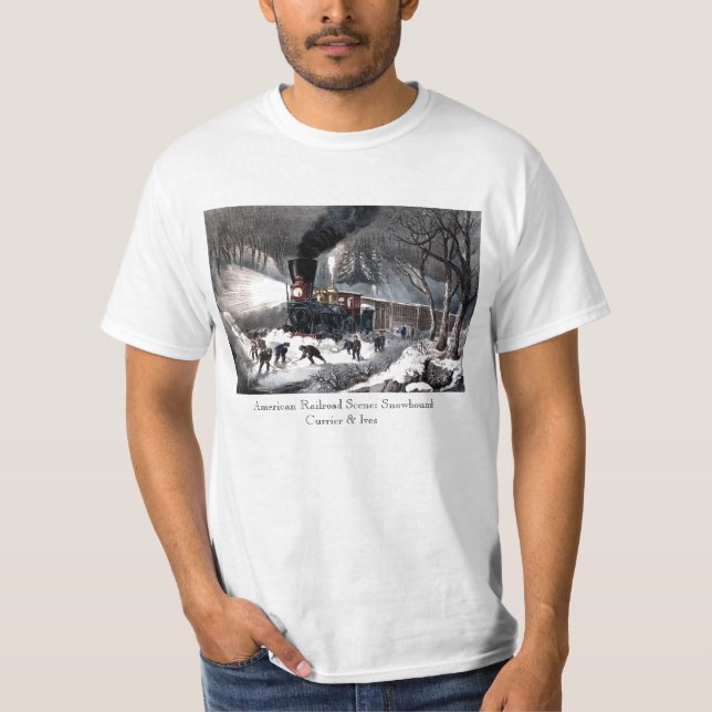 Camisa de T: Cena americana da estrada de ferro: (Frente)
