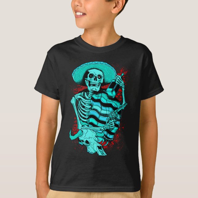 Camisa de Tequila do Pistolero Esqueleto Mexicano  (Frente)