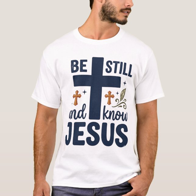 Camisa de Tipografia Cristã Fique Calmo e Conheça  (Frente)