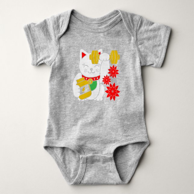 Camisa de Trabalho de Levantamento do Gato Sortudo (Frente)