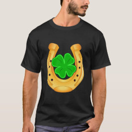 Camisa de Trevo de Quatro Folhas Ferradura Dourada