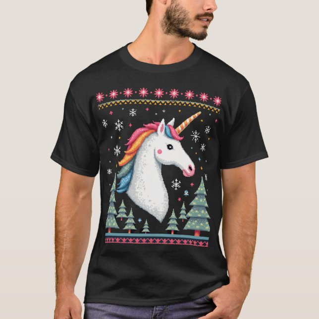 Camisa de Unicórnio Tricotado Tema de Natal ( (Frente)