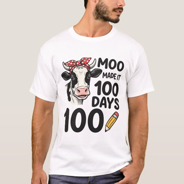 Camisa de Vaca de 100 Dias Desenho de Escola de Gr (Frente)