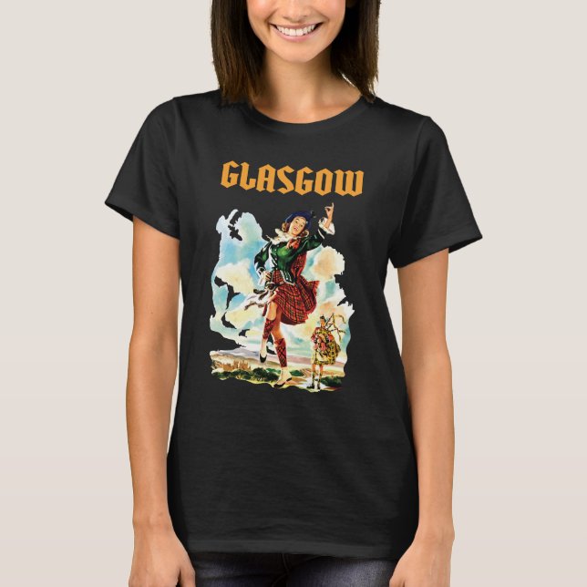 Camisa de viagem retrô de gaitista de Glasgow (Frente)