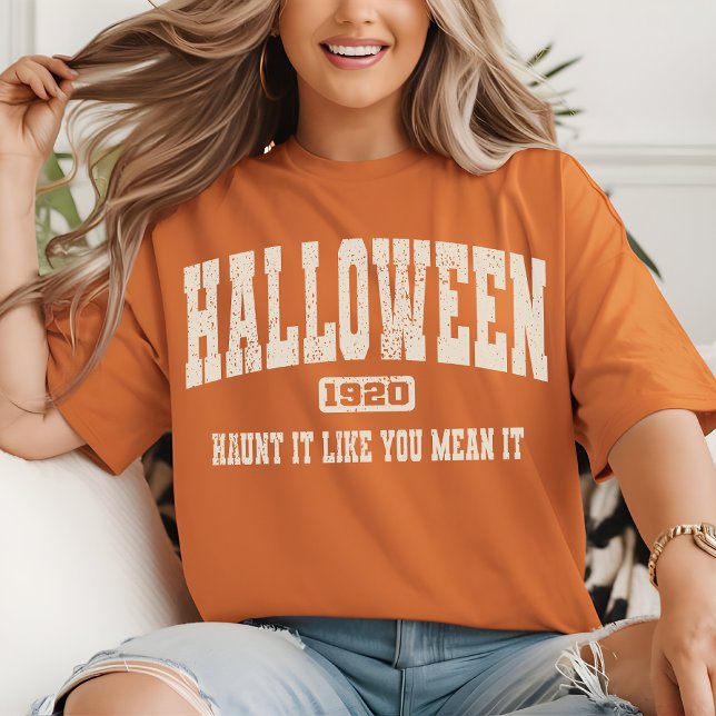 Camisa De Vintage Halloween, Camisa De Cotação Glu (halloween shirt, haunt it like you mean it, spooky shirt, vintage halloween shirt, retro halloween)