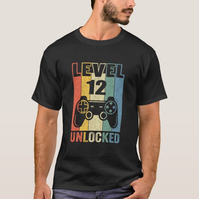 Camisa Desbloqueado Nível 12 Gamer Vídeo Engraçado (Frente)