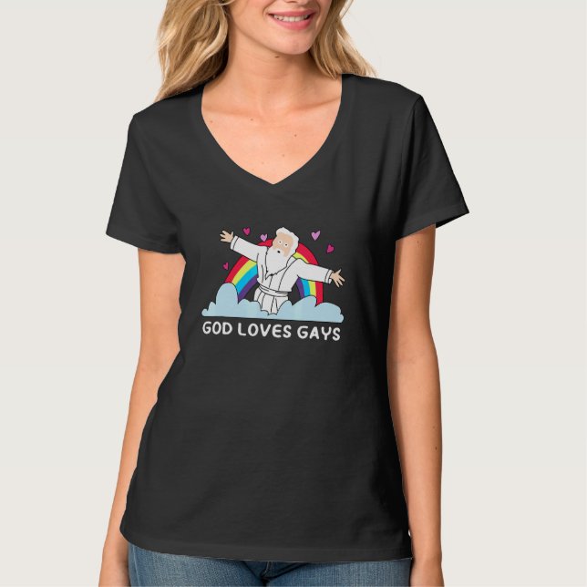 Camisa Deus Ama Gays Bandeira Arco-Íris LGBT Para  (Frente)