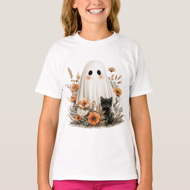 Camisa Diversão do Halloween - Fantasma e Kittie B (Frente)