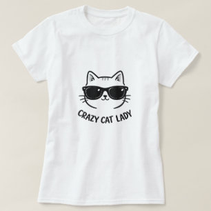 Camisa Divertida da Gata Louca com Óculos de Sol