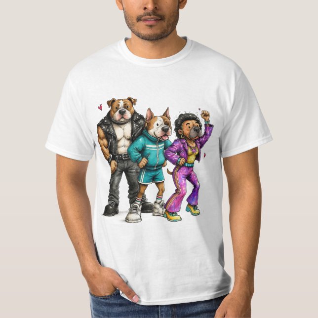 Camisa Divertida de Cachorro Staffy Trio Fofo (Frente)