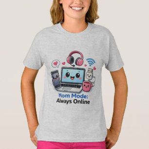 Camisa Divertida de Mãe Tech Mãe Modo Sempre Conec