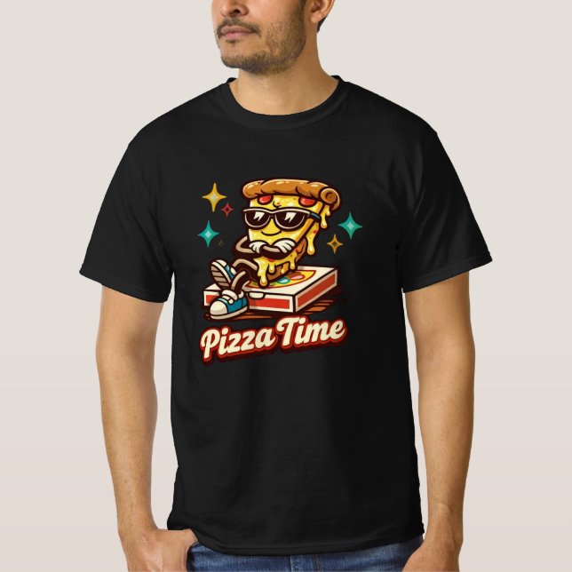 Camisa Divertida de Pizza Retro – Pizza de Desenho (Frente)