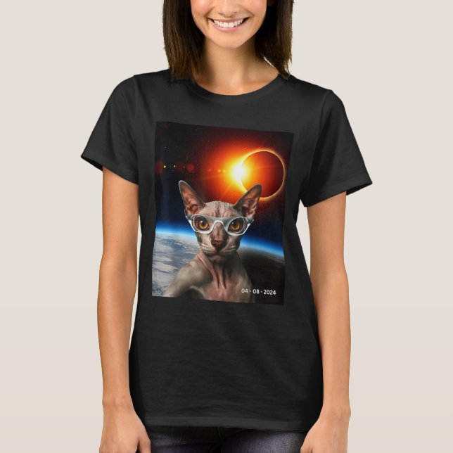 Camisa Divertida Gato Eclipse Solar Sphynx Canaden (Frente)