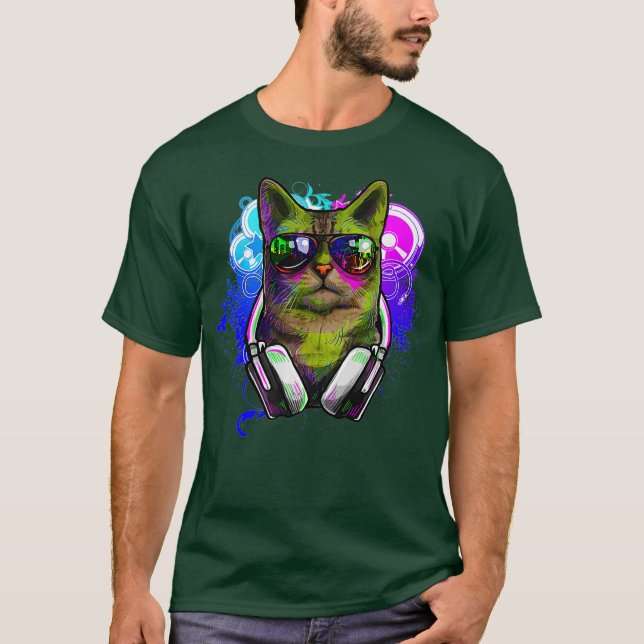 Camisa DJ Cat Shirt Rave DJ Cat Shirt EDM Rave Shi (Frente)