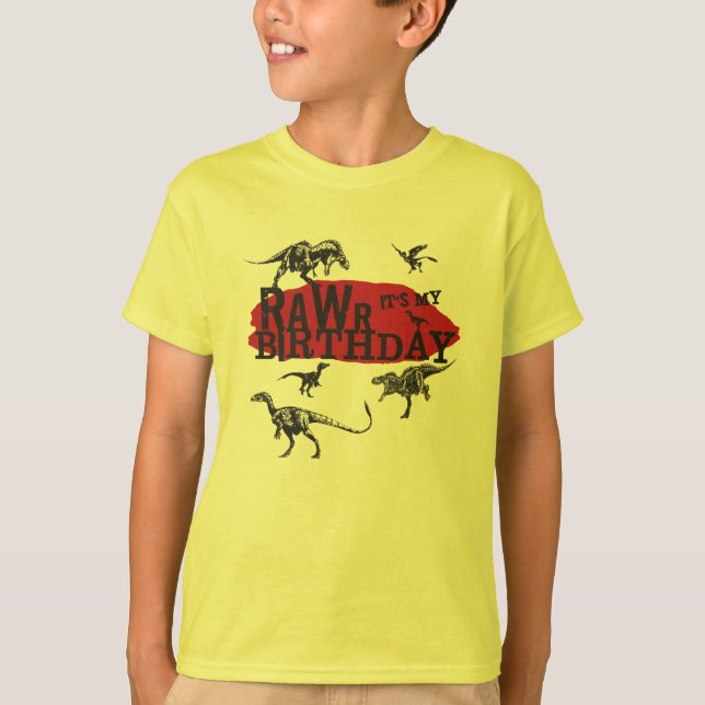 Camisa do aniversário do dinossauro de Rawr (Frente)