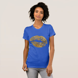 Camisa do beijo T do efeito da folha Dourado