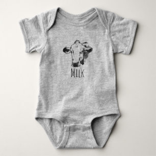 Camisa do bodysuit do bebê da vaca de leite bonit