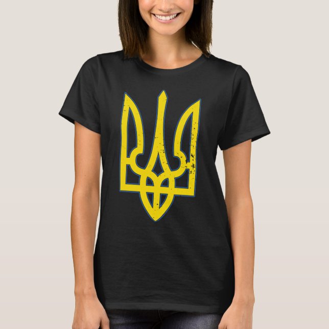 Camisa do Brasão de Armas da Ucrânia Apoie a Ucrân (Frente)