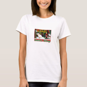 Camisa do cartão da vila do papai noel dos anos 6