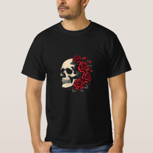 Camisa do crânio e Rosa - Arte Gótica da Vida e Mo