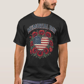 Camisa do Dia da Memória com Coração Patriótico e