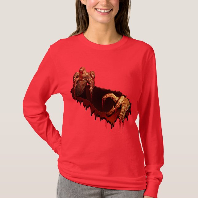 Camisa do Dia das Bruxas das Mulheres Corre Zombie (Frente)