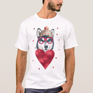 Camisa do Dia dos Namorados Cachorro Husky Siberia