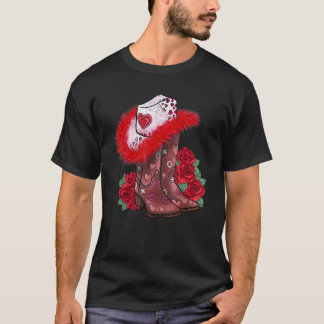Camisa do Dia dos Namorados Cowgirl Botas Rosas Ch