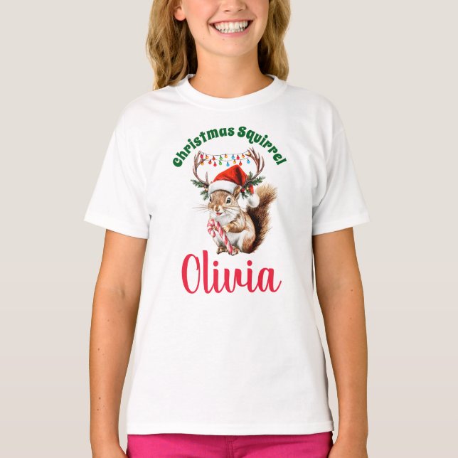 Camisa do Esquilo de Natal Nome Personalizado Cami (Frente)