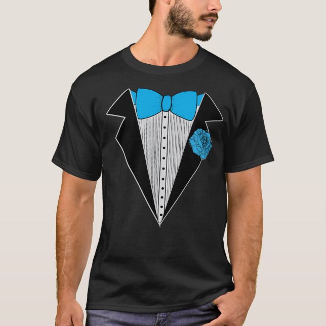 Camisa do estilo Tuxedo Blue Bowtie & Blue Flower (Frente)