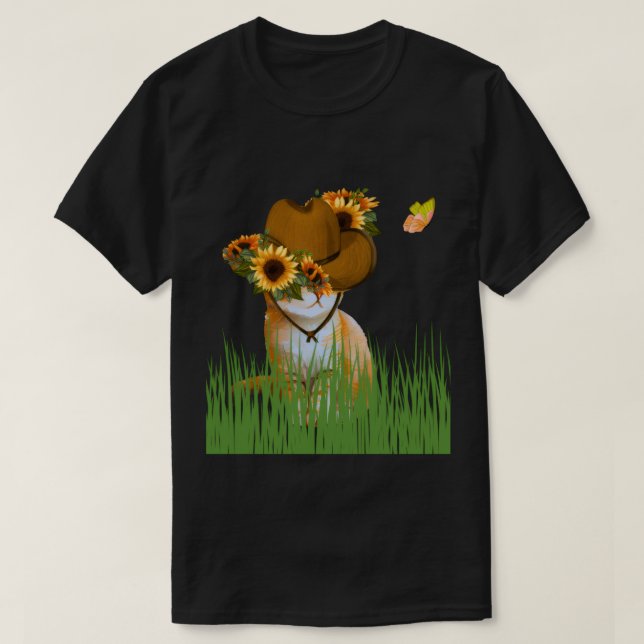 Camisa do Gato Cowboy Girassol no Prado (Frente do Design)