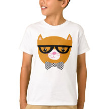 Camisa do gato do hipster com vidros e laço