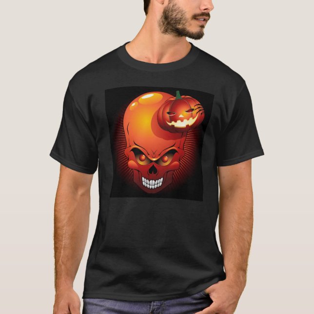 Camisa do Halloween Skull e Pumpkin (Frente)