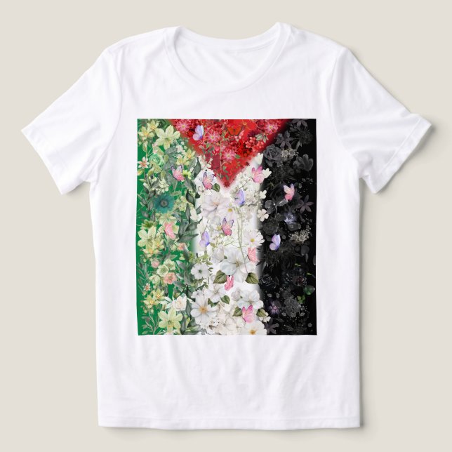 Camisa do Mapa da Palestina Floral - Mapa da Pales (Design frontal)