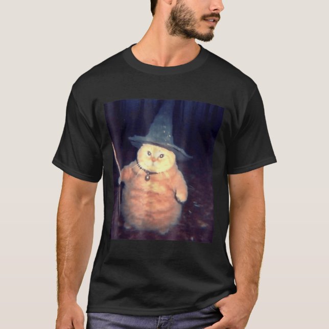 Camisa do Meme do Gato Feiticeiro _ Halloween Vint (Frente)