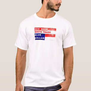 Camisa do músculo do colarinho azul do lixo branc